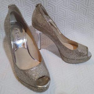 Michael Kors Silver Sparkle Heels Sz 6